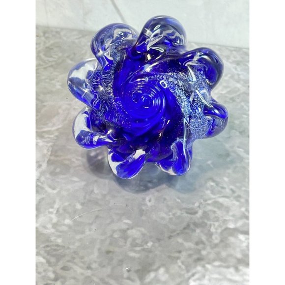 Cobalt Blue Shimmering Silver Art Glass Shell Figure Paper Weight Thames Glass - Picture 6 of 12